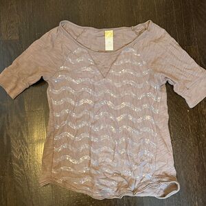 Anthropologie Mauve Sequin Wave Tee